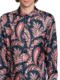 Paisley Silk Button-Front Shirt