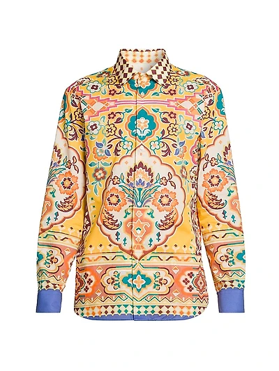 Tile Printed Cotton Button-Front Shirt