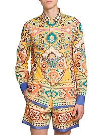 Tile Printed Cotton Button-Front Shirt