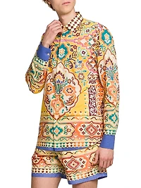 Tile Printed Cotton Button-Front Shirt