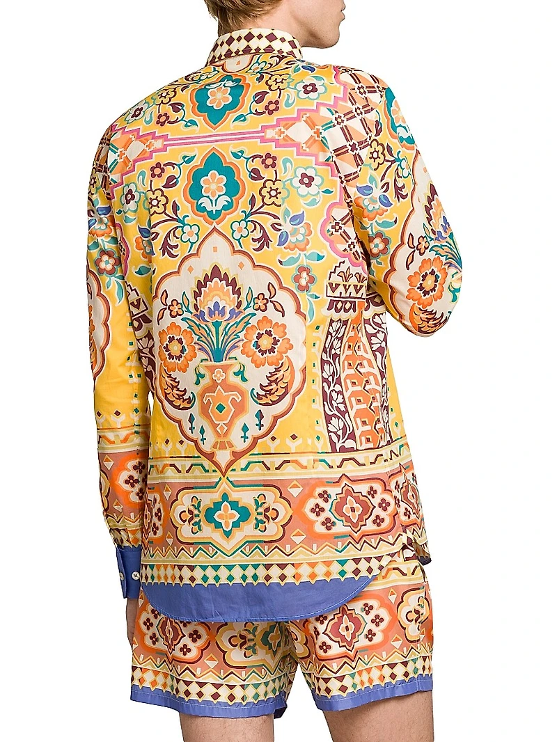 Tile Printed Cotton Button-Front Shirt