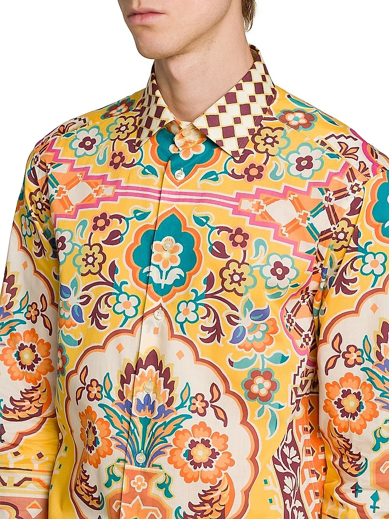 Tile Printed Cotton Button-Front Shirt