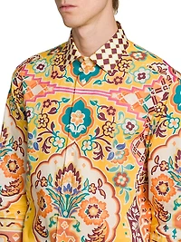 Tile Printed Cotton Button-Front Shirt
