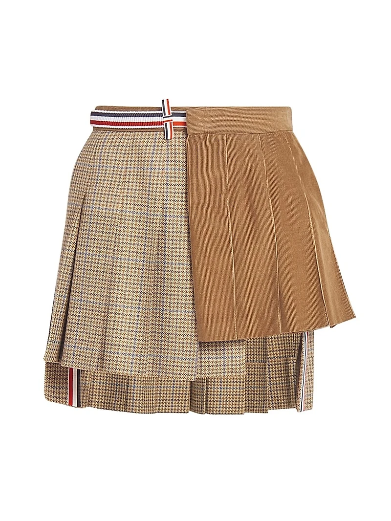 Pleated Wool-Cotton Wrap Miniskirt