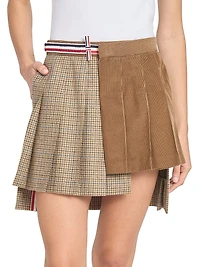 Pleated Wool-Cotton Wrap Miniskirt