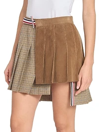 Pleated Wool-Cotton Wrap Miniskirt