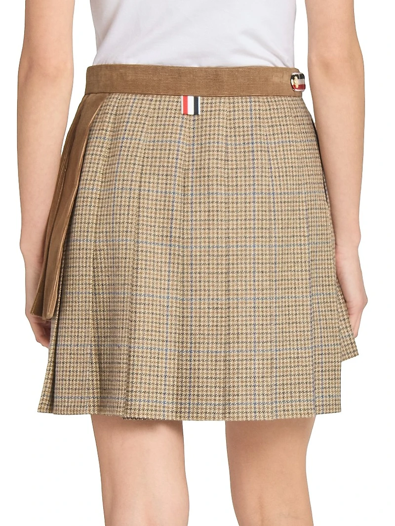 Pleated Wool-Cotton Wrap Miniskirt