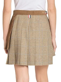 Pleated Wool-Cotton Wrap Miniskirt