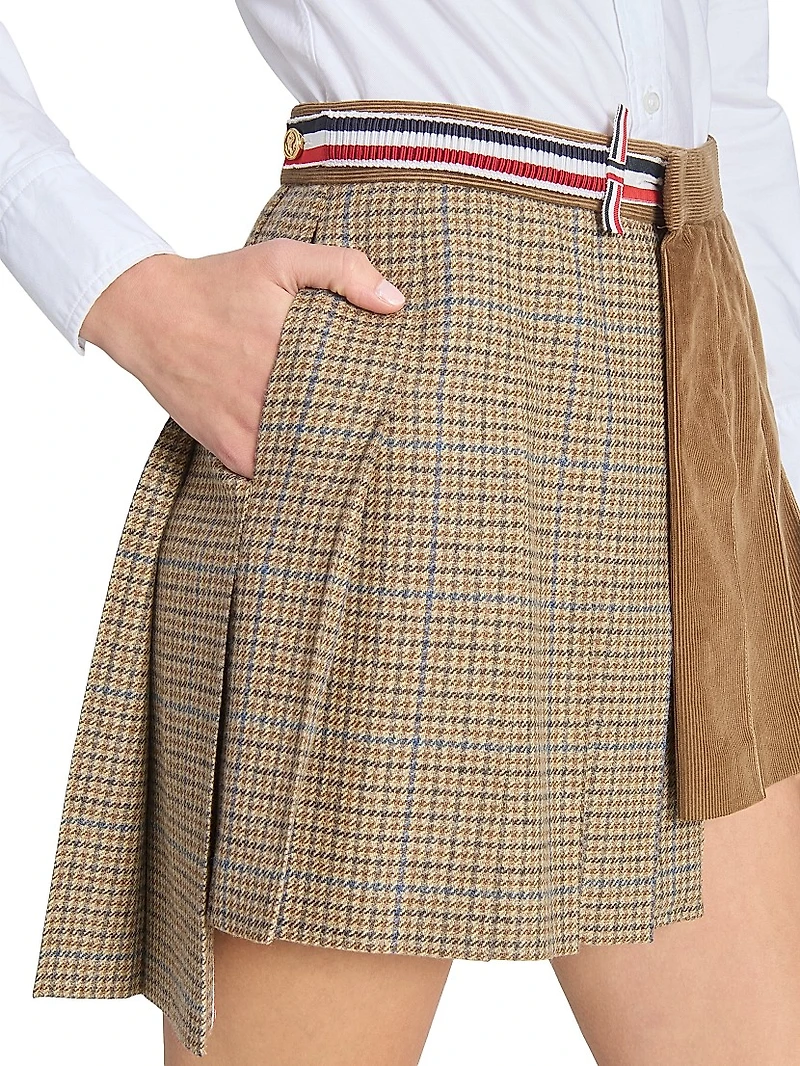 Pleated Wool-Cotton Wrap Miniskirt