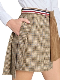 Pleated Wool-Cotton Wrap Miniskirt