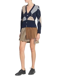 Pleated Wool-Cotton Wrap Miniskirt