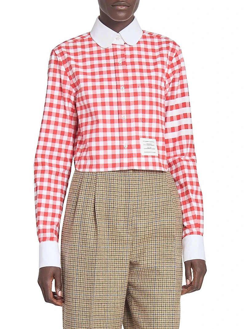 Gingham Checked Cotton Crop Shirt