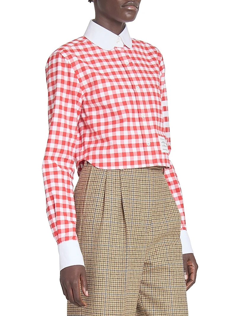 Gingham Checked Cotton Crop Shirt