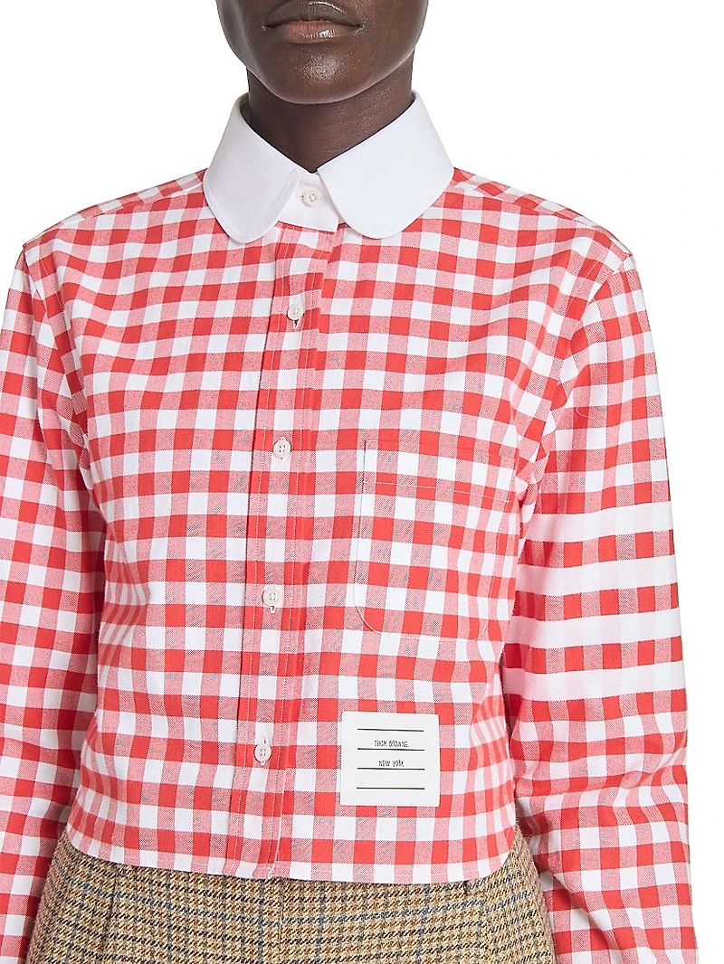Gingham Checked Cotton Crop Shirt