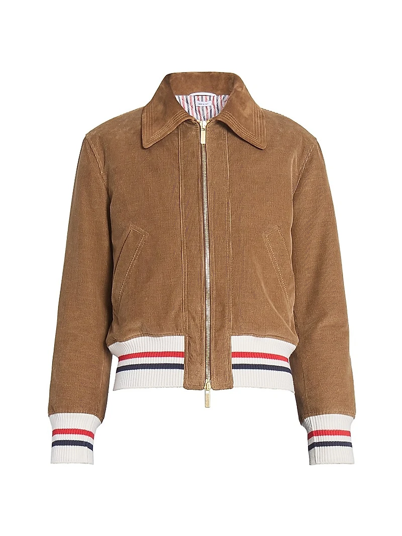 Contrast-Striped Hem Corduroy Crop Jacket