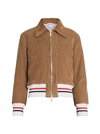 Contrast-Striped Hem Corduroy Crop Jacket