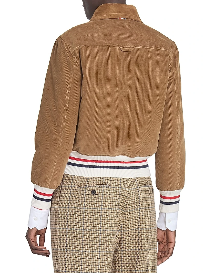 Contrast-Striped Hem Corduroy Crop Jacket