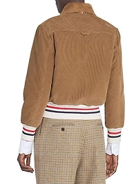 Contrast-Striped Hem Corduroy Crop Jacket