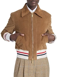 Contrast-Striped Hem Corduroy Crop Jacket