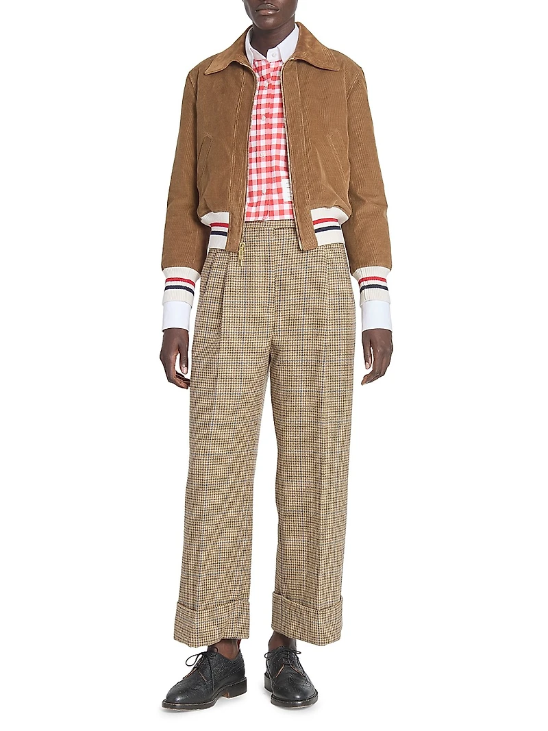 Contrast-Striped Hem Corduroy Crop Jacket