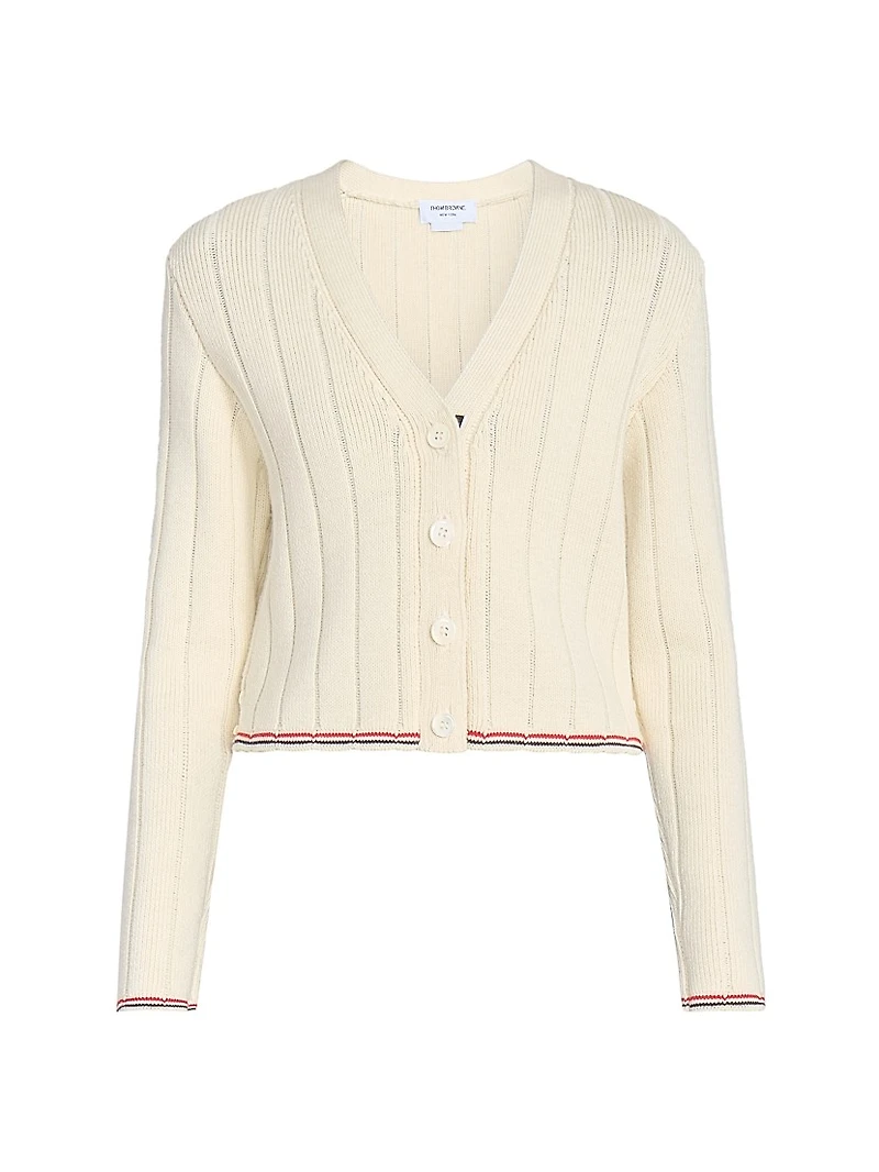 Ladder-Stitch V-Neck Wool Cardigan