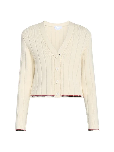 Ladder-Stitch V-Neck Wool Cardigan