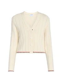 Ladder-Stitch V-Neck Wool Cardigan