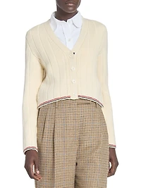 Ladder-Stitch V-Neck Wool Cardigan