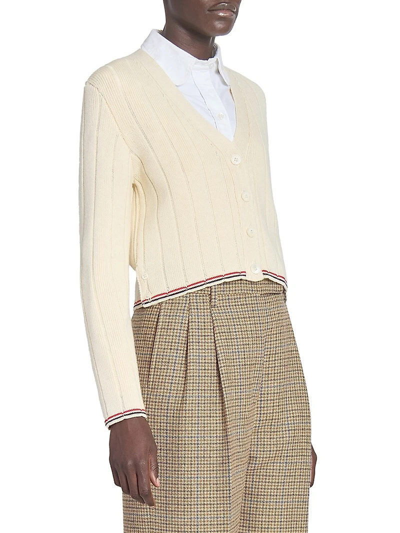 Ladder-Stitch V-Neck Wool Cardigan