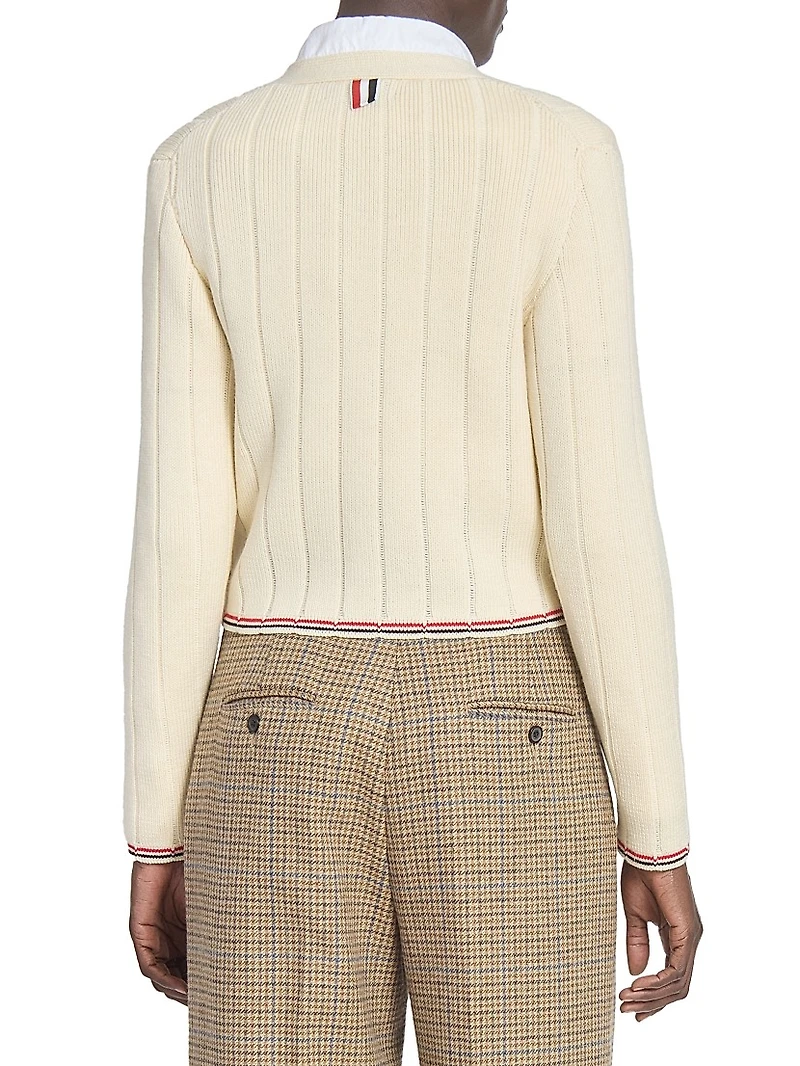 Ladder-Stitch V-Neck Wool Cardigan