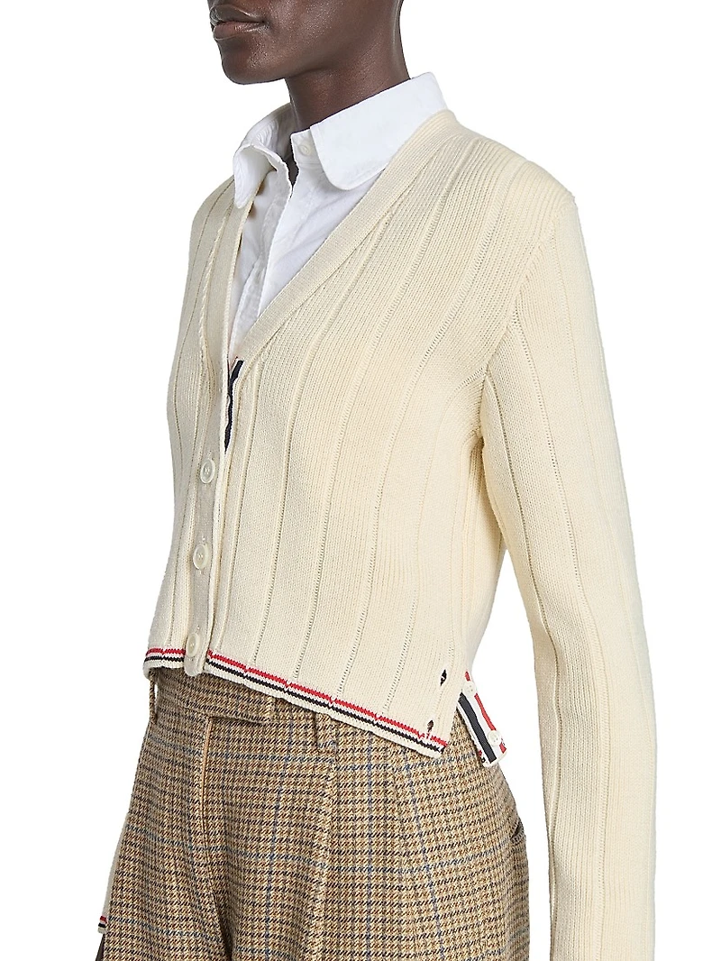 Ladder-Stitch V-Neck Wool Cardigan