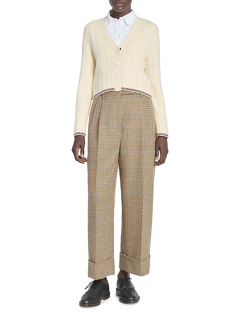 Ladder-Stitch V-Neck Wool Cardigan