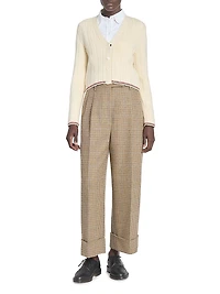 Ladder-Stitch V-Neck Wool Cardigan