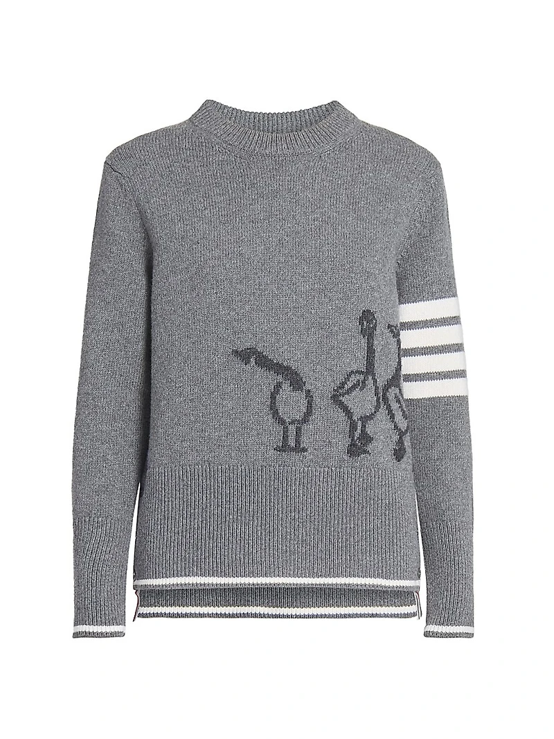 Geese Intarsia Crewneck Wool Sweater