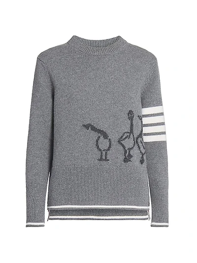 Geese Intarsia Crewneck Wool Sweater