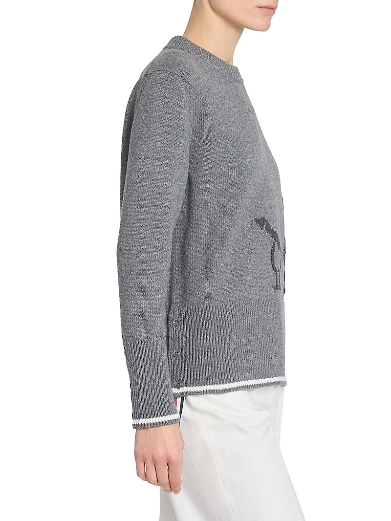 Geese Intarsia Crewneck Wool Sweater