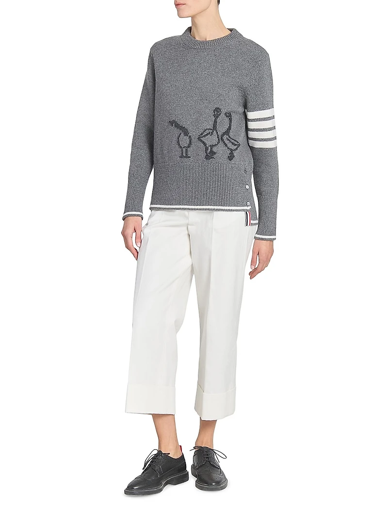 Geese Intarsia Crewneck Wool Sweater