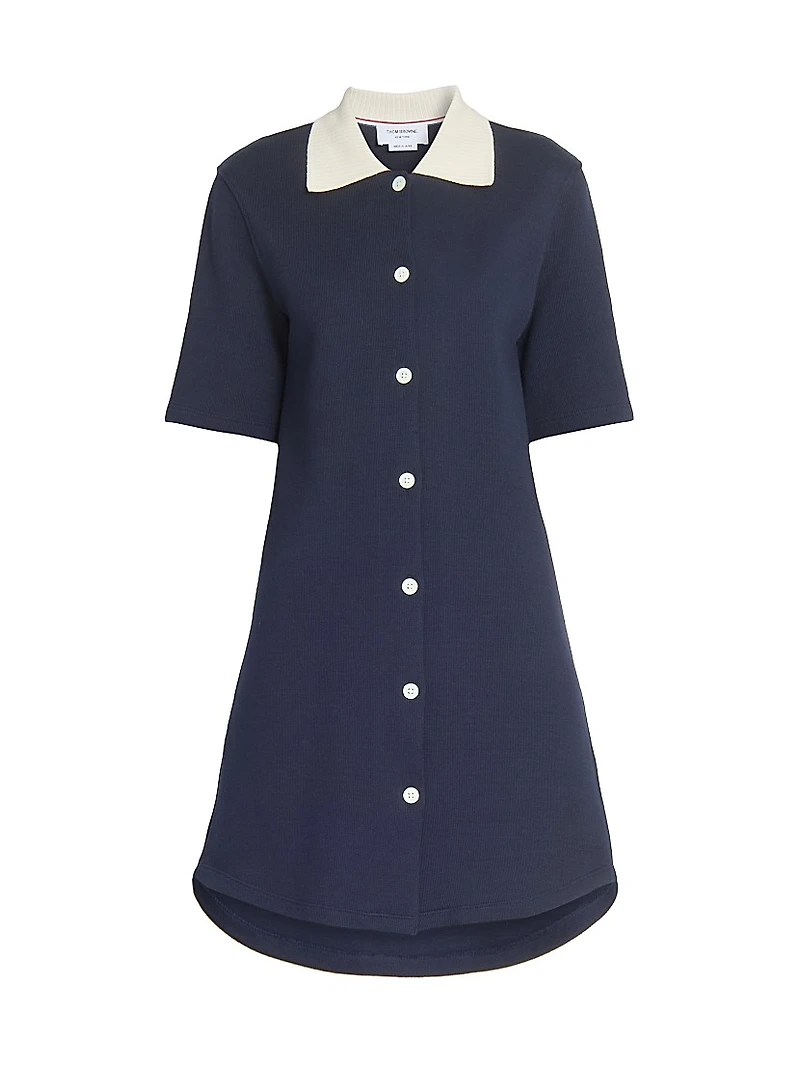 Contrast-Trim Cotton Short-Sleeve Mini-Shirtdress