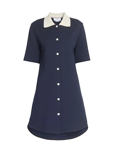 Contrast-Trim Cotton Short-Sleeve Mini-Shirtdress