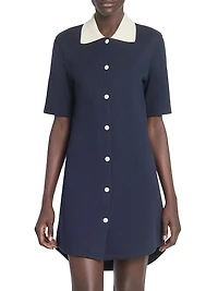 Contrast-Trim Cotton Short-Sleeve Mini-Shirtdress