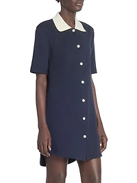 Contrast-Trim Cotton Short-Sleeve Mini-Shirtdress
