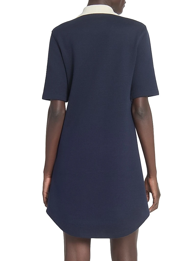 Contrast-Trim Cotton Short-Sleeve Mini-Shirtdress