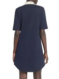 Contrast-Trim Cotton Short-Sleeve Mini-Shirtdress