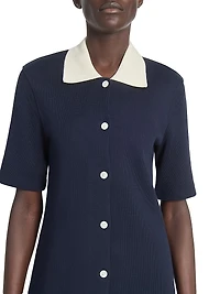 Contrast-Trim Cotton Short-Sleeve Mini-Shirtdress