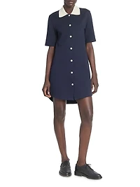 Contrast-Trim Cotton Short-Sleeve Mini-Shirtdress