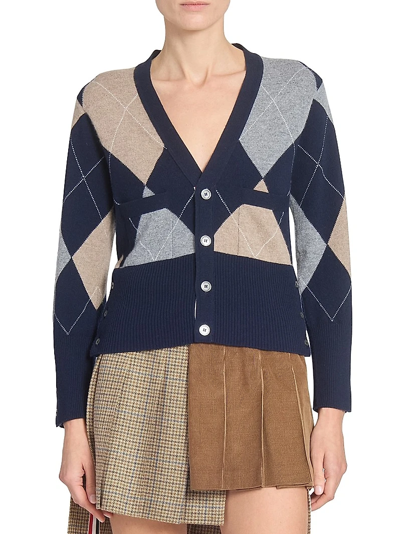 Argyle V-Neck Cashmere Cardigan