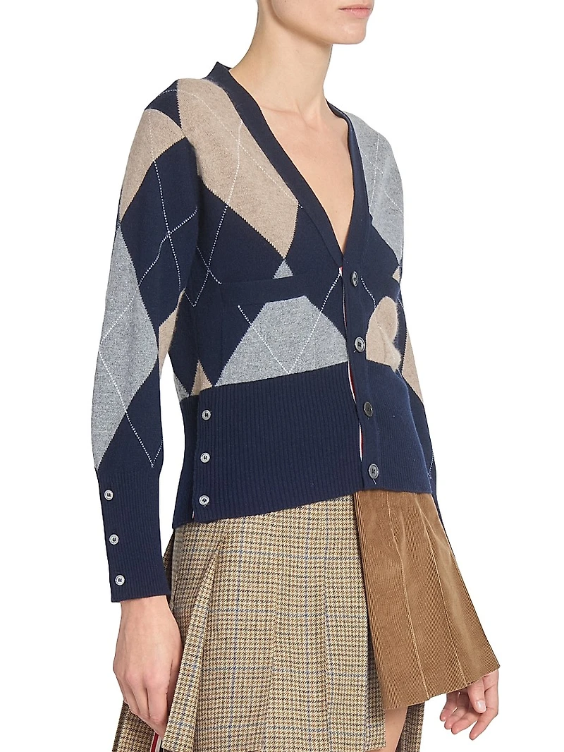 Argyle V-Neck Cashmere Cardigan
