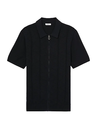 Pointelle-Knit Zip-Front Shirt