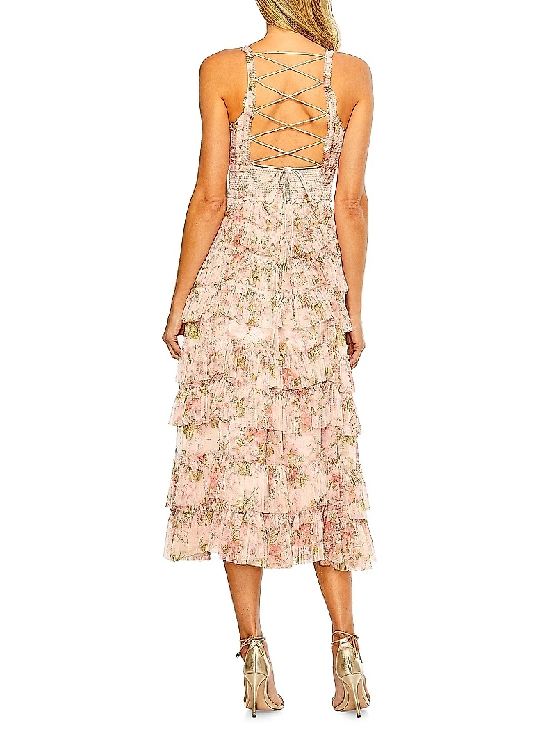 Floral Ruffled Sleeveless Midi-Dress