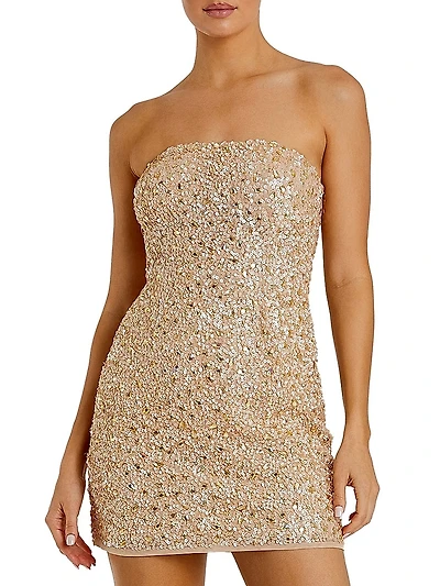 Sequined Bandeau Sheath Minidress